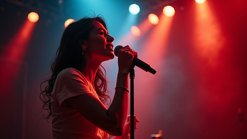Close-up view of a Turkish pop artist performing on stage