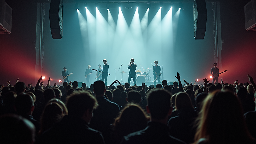 High angle view of BTS performing in a packed concert