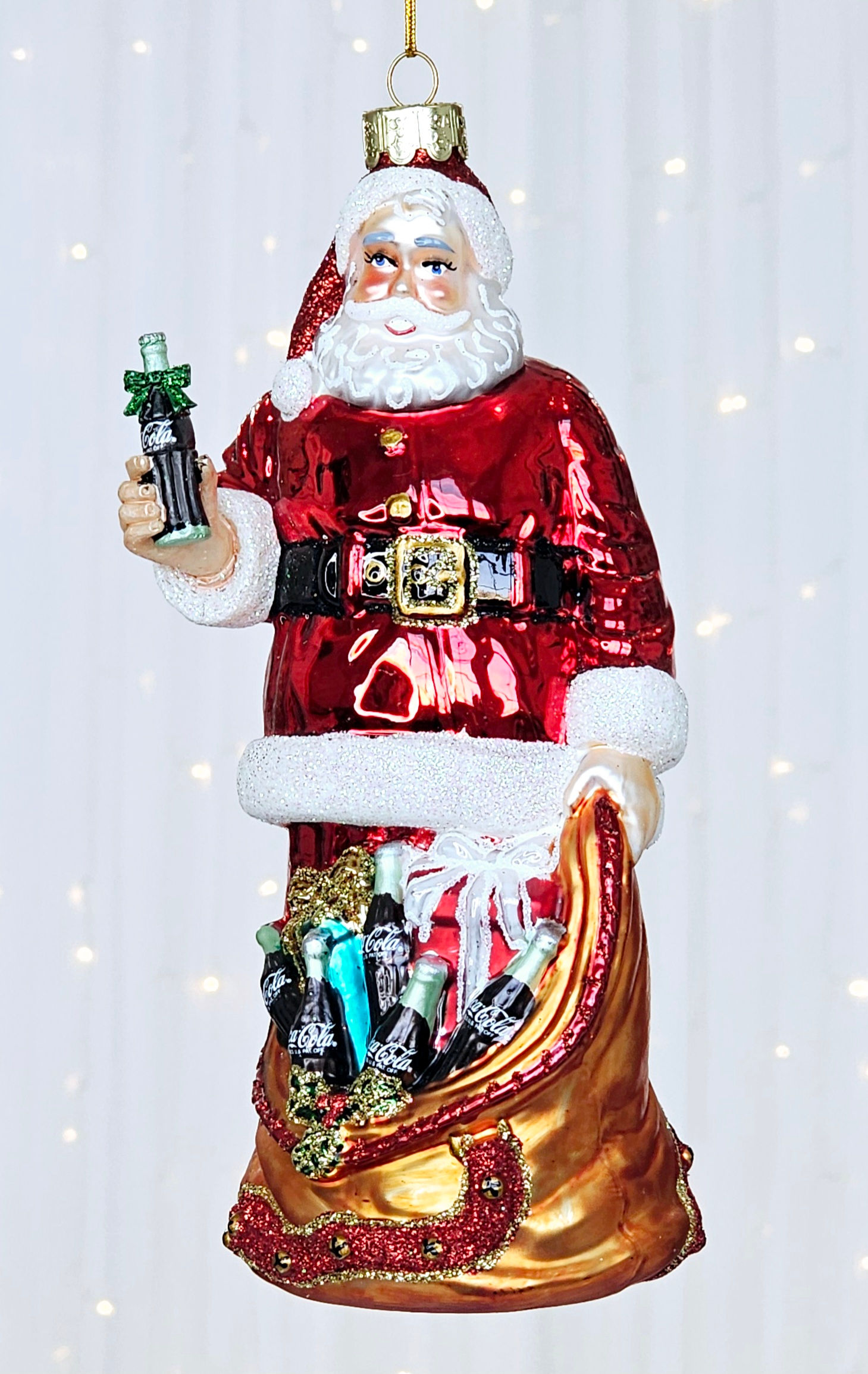 Kurt Adler 7" Coca-Cola® Glass Santa With Bag Ornament CC4231