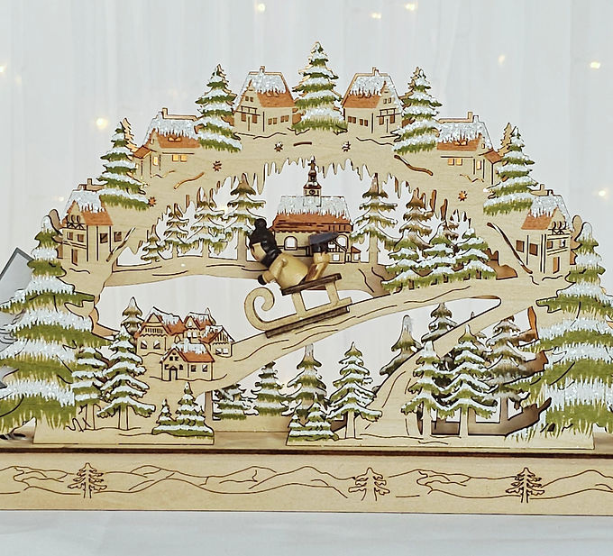 Silver Tree by Option 2 - Wooden Forest Scene and Gondola LED lit A15228
