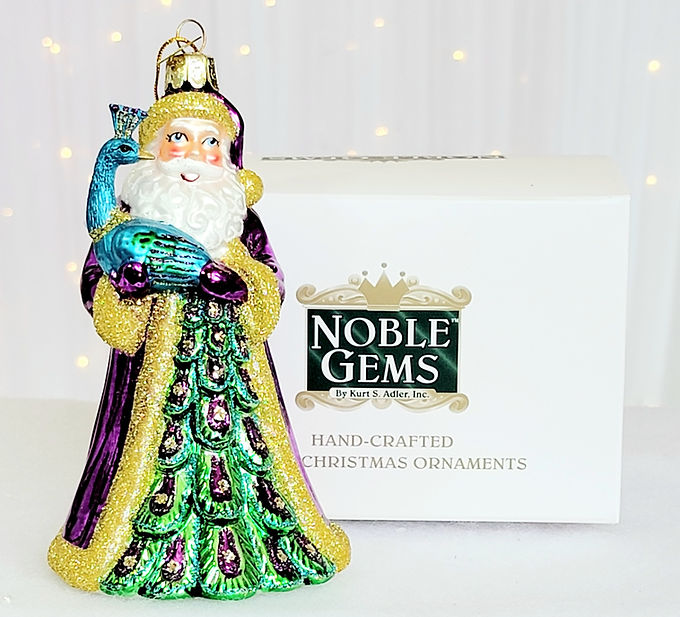 Kurt Adler 5.5" Noble Gems Peacock Santa Ornament Christmas NB1488