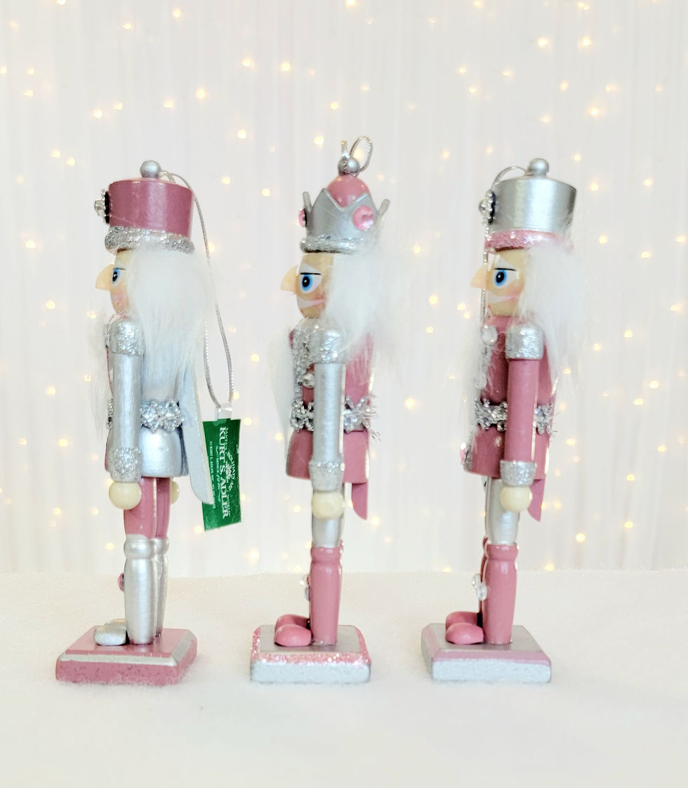 Thumbnail: Kurt S. Adler 6" Set of 3 Pink Pewter Grey Nutcracker Christmas Ornaments F2193
