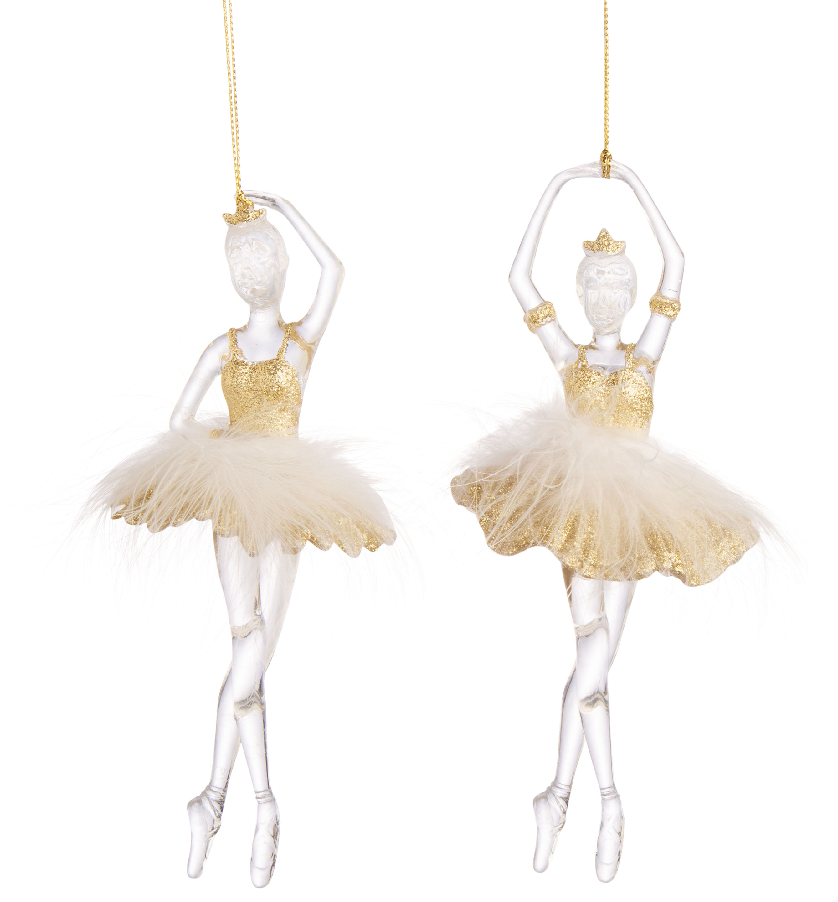 Gisela Graham London 6.5" Set of 2 clear ballerina ornaments Gold G65004
