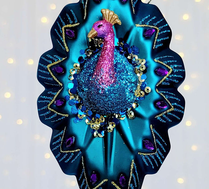 Kurt S. Adler 6.5" Glass Teal Blue Purple Peacock Christmas Ornament Bird H1624