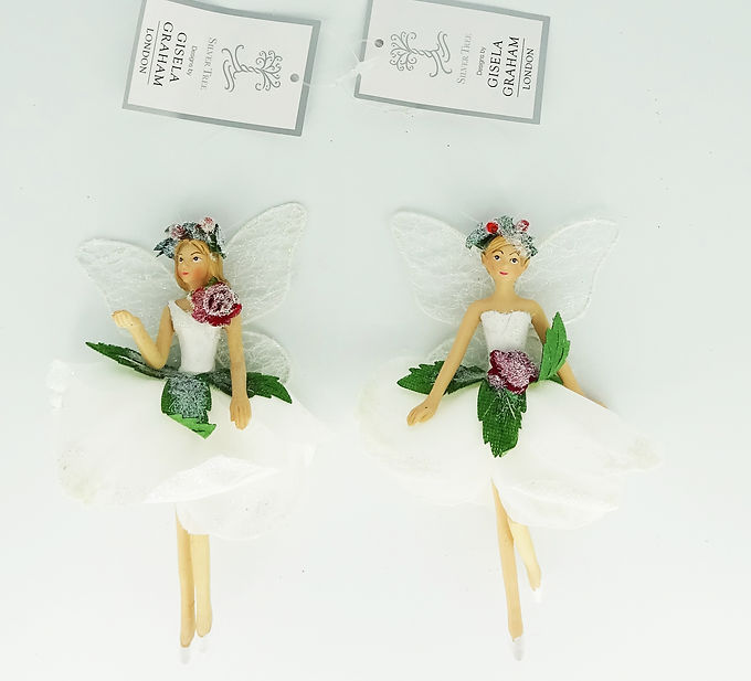Gisela Graham London Set of 2 Winter Frost Rose Petal Fairy Ornaments G79243