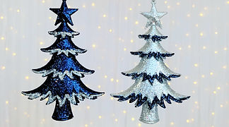 Kurt S. Adler 5.5" S/2 Resin Enchanted Evening Blue Silver Tree Ornaments J5082