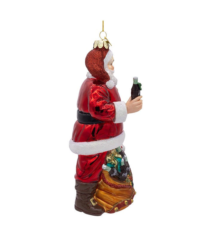 Thumbnail: Kurt Adler 7" Coca-Cola® Glass Santa With Bag Ornament CC4231