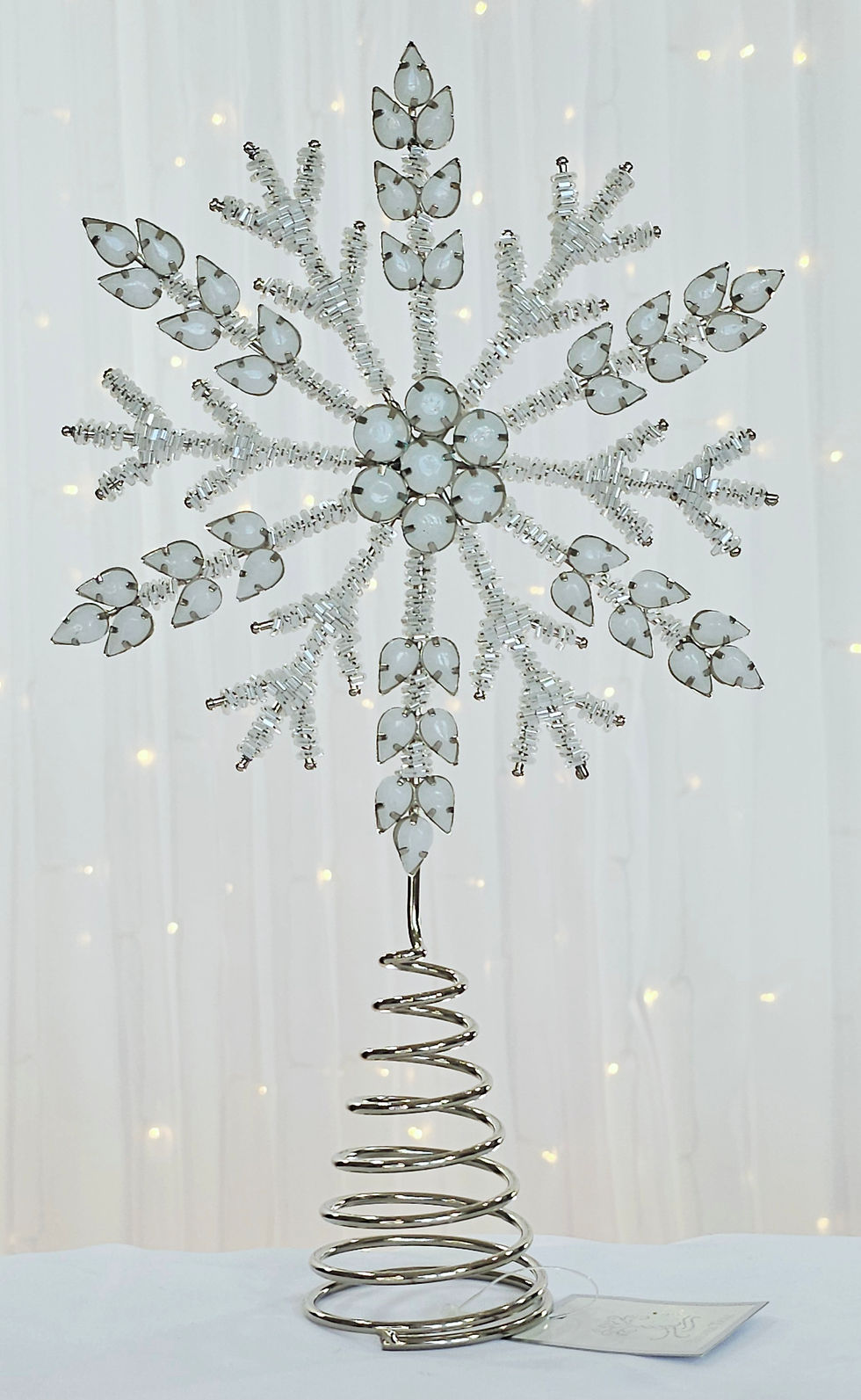 Thumbnail: Silver Tree by Option 2 - A80260 11" White and silver bead snowflake tree topper