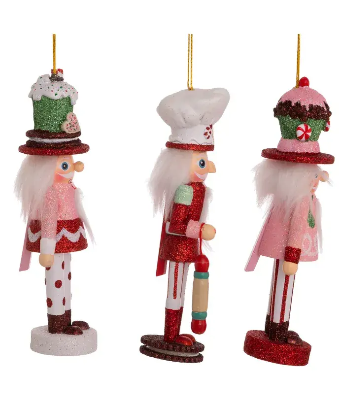 Thumbnail: Kurt S. Adler 6" Set of 3 Hollywood Nutcrackers Cake, Cocoa Ornaments HA0596