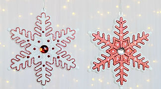 Kurt Adler 4.25" S/2 Red White Glittered Snowflake J5073 Christmas Ornaments