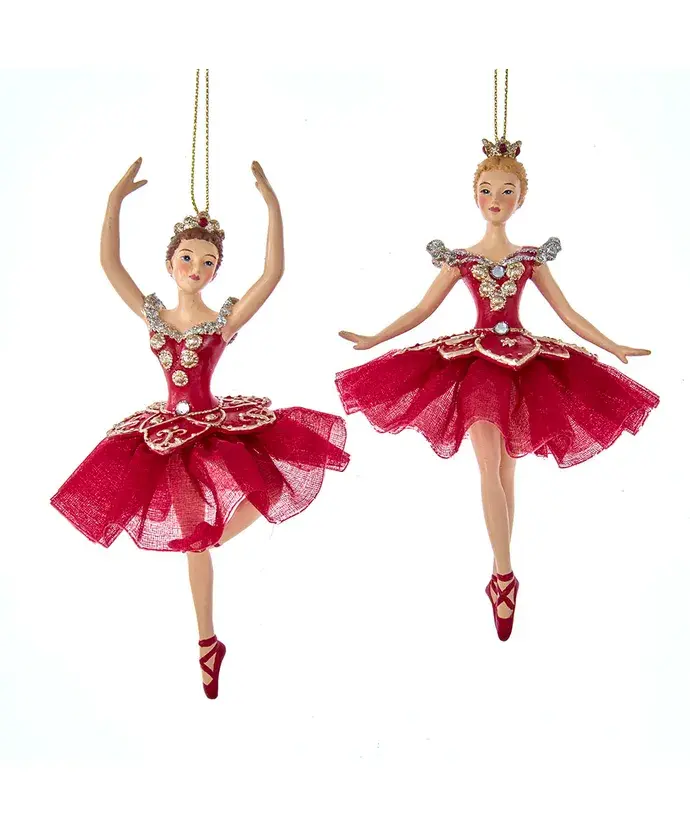Thumbnail: Kurt S. Adler Set of 2 Regal Red Ballerina Ornaments Christmas E0735