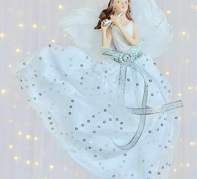 Kurt S. Adler 9" Resin White Silver Flying Angel Christmas Ornament J8809
