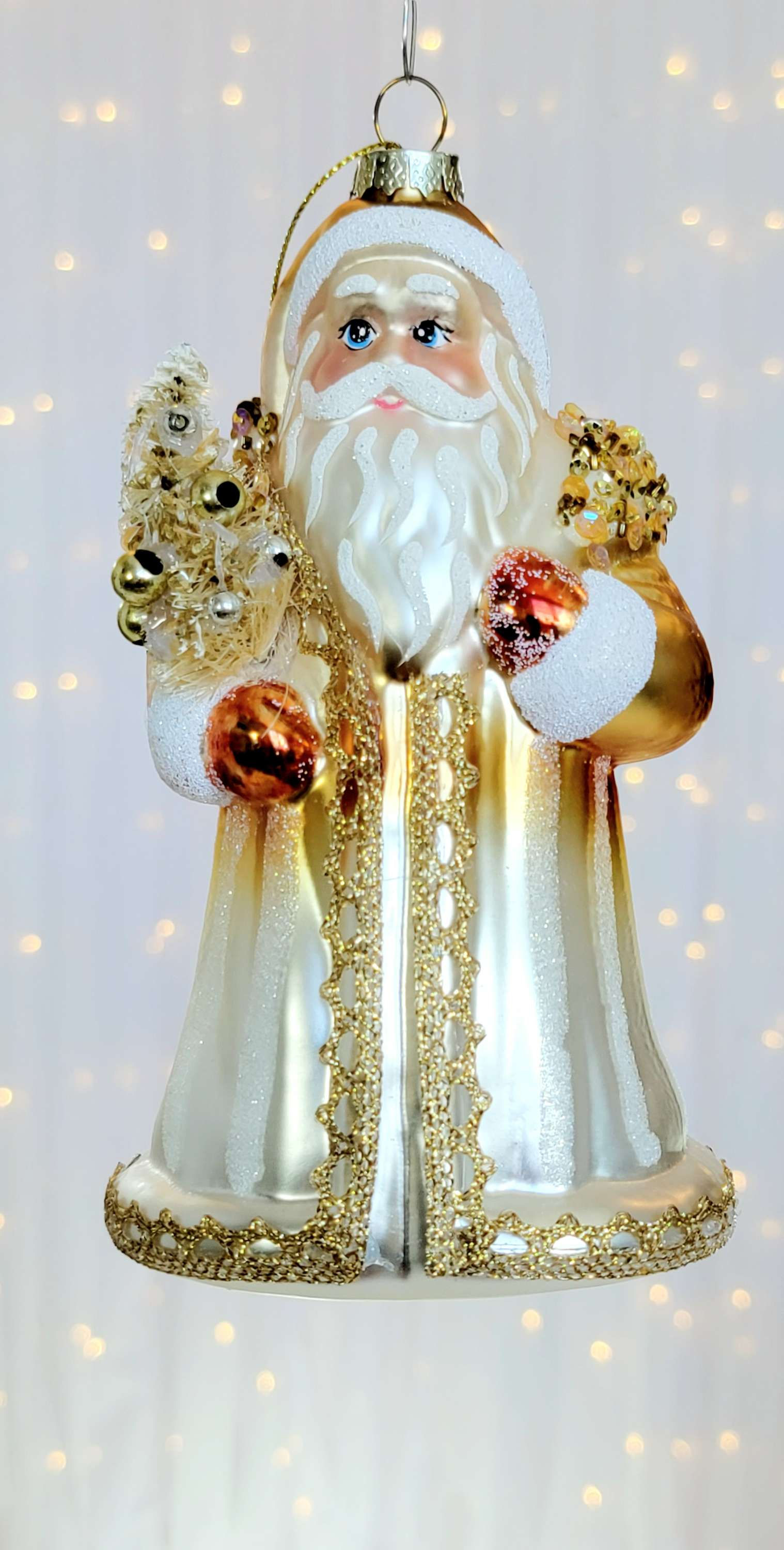 Kurt S. Adler 7" Glass Gold Silver Ombre Santa w/ Tree Christmas Ornament T3387