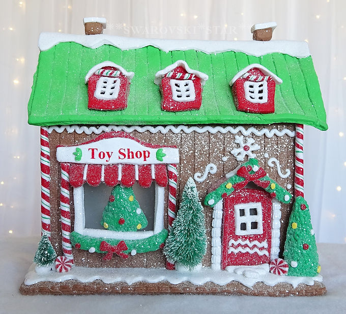 RAZ IMPORTS 10" TOY SHOP GINGERBREAD HOUSE CLAY-DOUGH 4116273 LIGHTED B/O