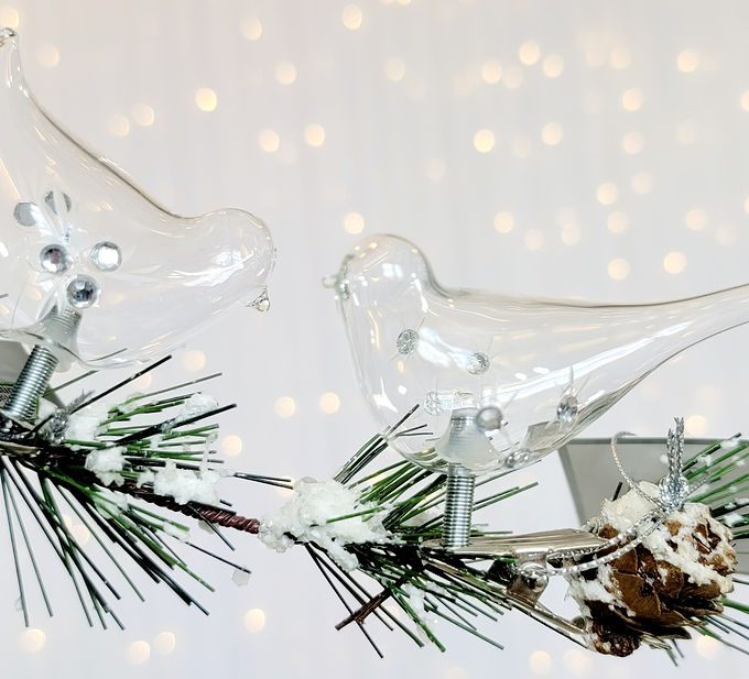 Silver Tree by Option 2 - Set of 2 Glass bird clips A26663
