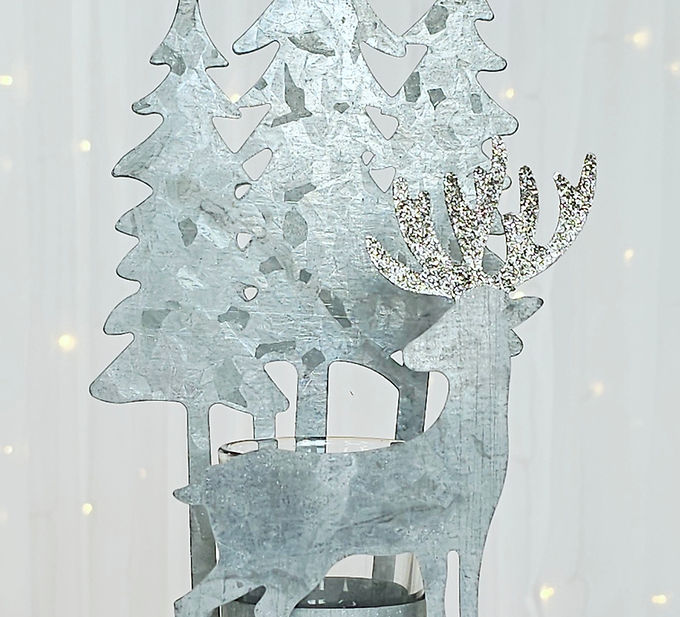 Silver Tree by Option 2 - Metal deer/tree silhouette votive holder A41336
