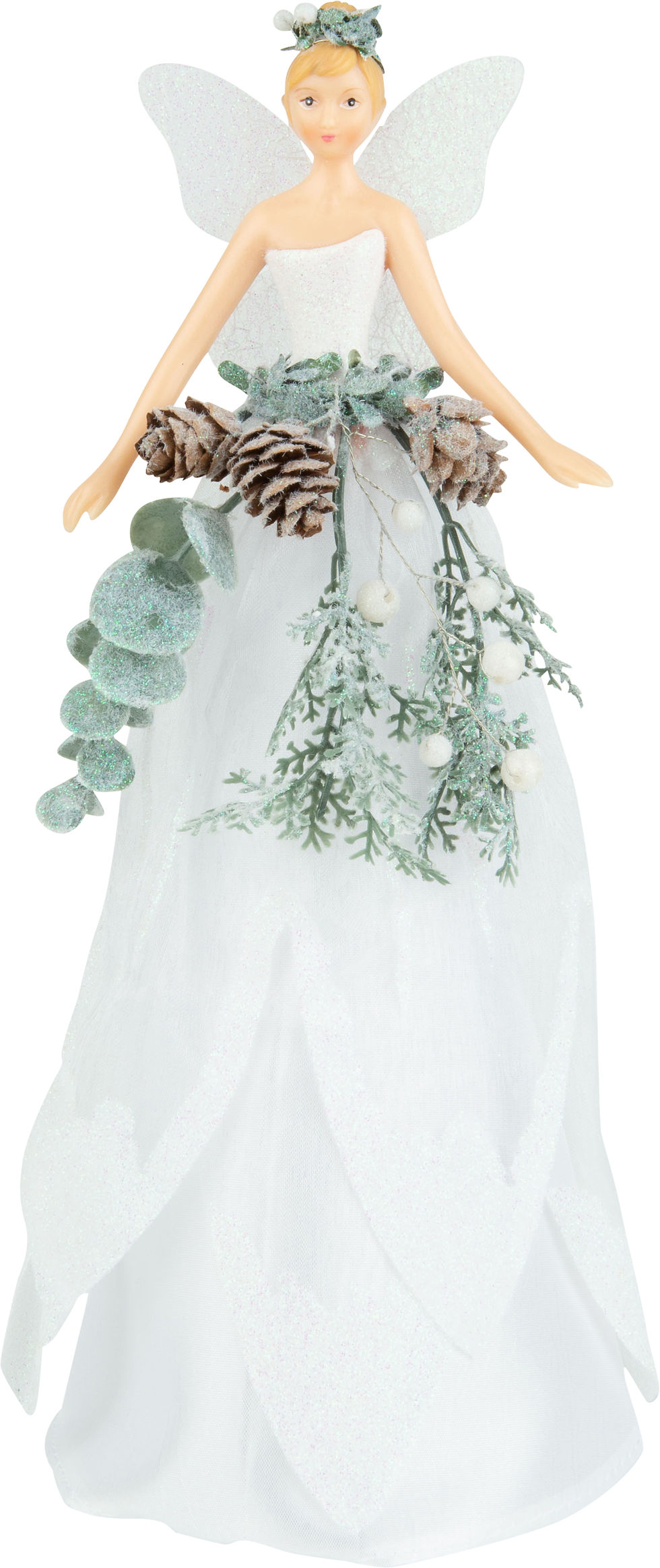 Gisela Graham London 11.5" White Glitter Pale Green Angel Tree Topper G79363