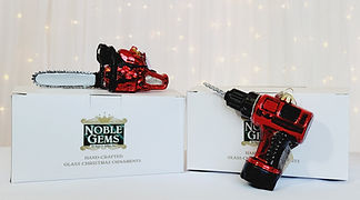 Kurt Adler Noble Gems Set of 2 Power Tools Drill and Chainsaw Ornament NB1599
