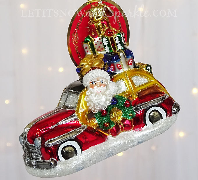 Christopher Radko Wood-Paneled Whimsy Santa Car 1020846 Christmas Ornament