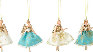 Gisela Graham London Set of 4 Cream Gold Teal Celestial Fairy Ornament G79340