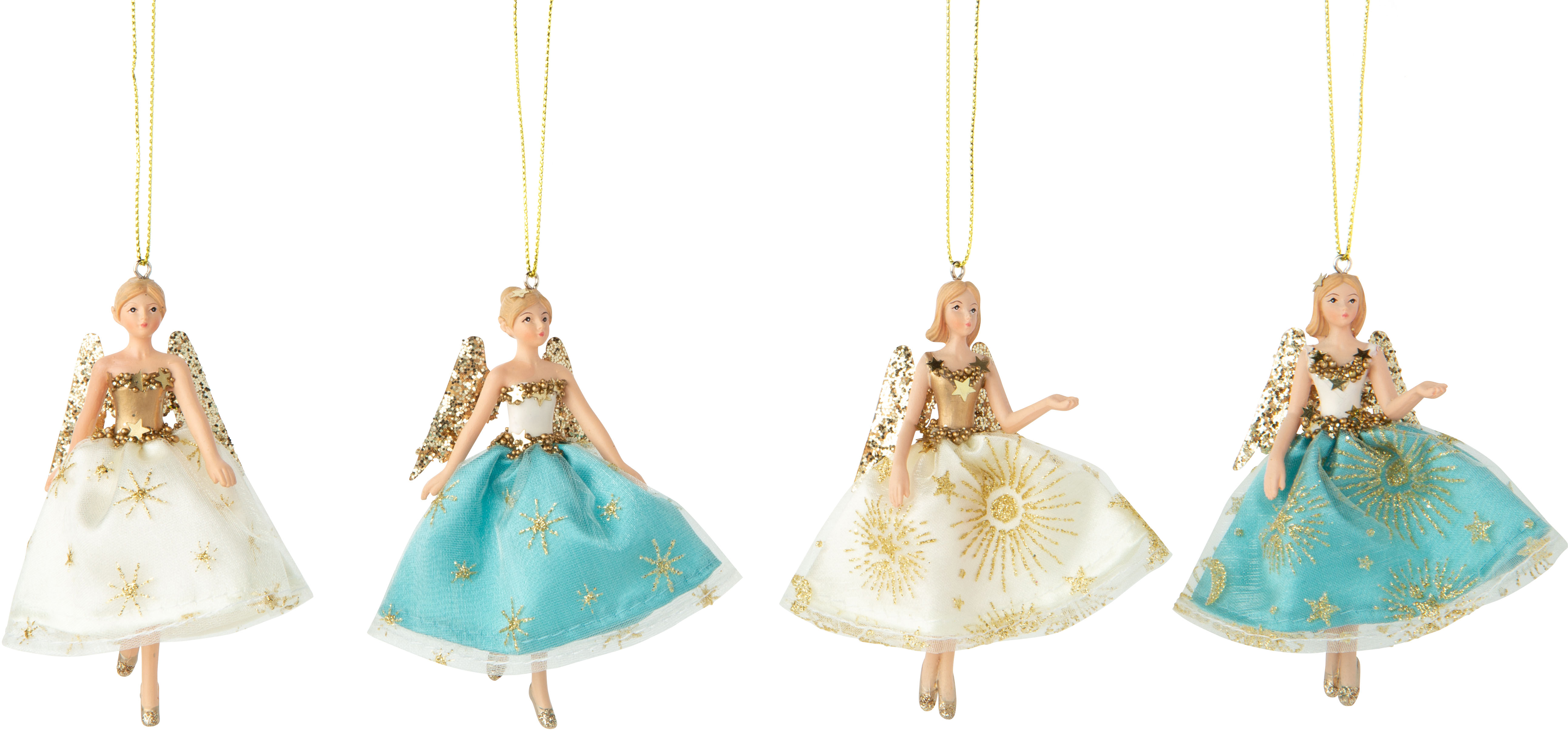 Gisela Graham London Set of 4 Cream Gold Teal Celestial Fairy Ornament G79340