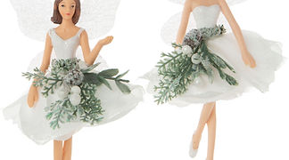 Gisela Graham London Set of 2 White Glitter Pale Green Fairy Ornament G79346