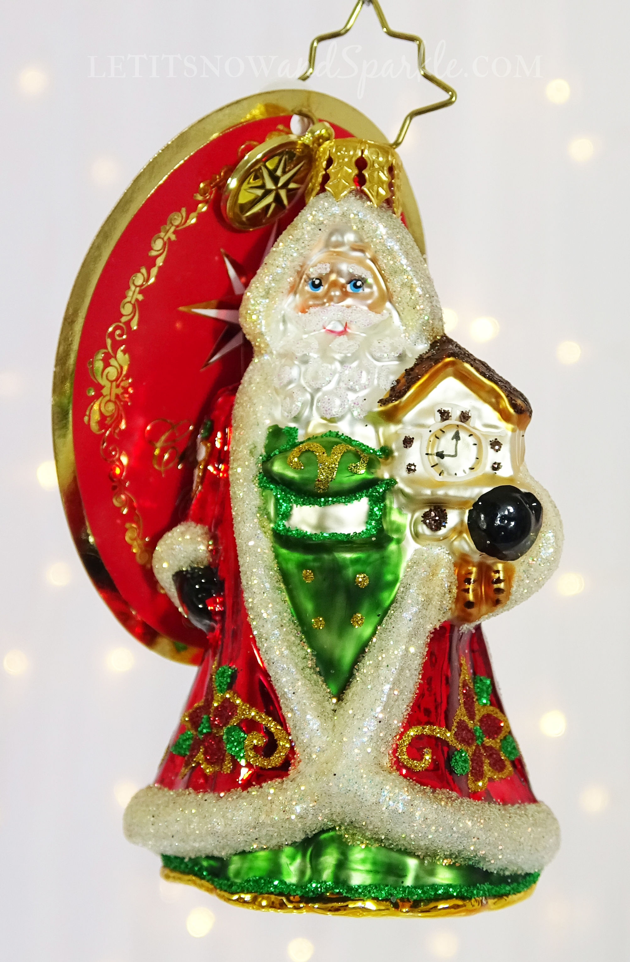 Christopher Radko Punctual In Poinsettias Little Gem Santa 1021044 Ornament