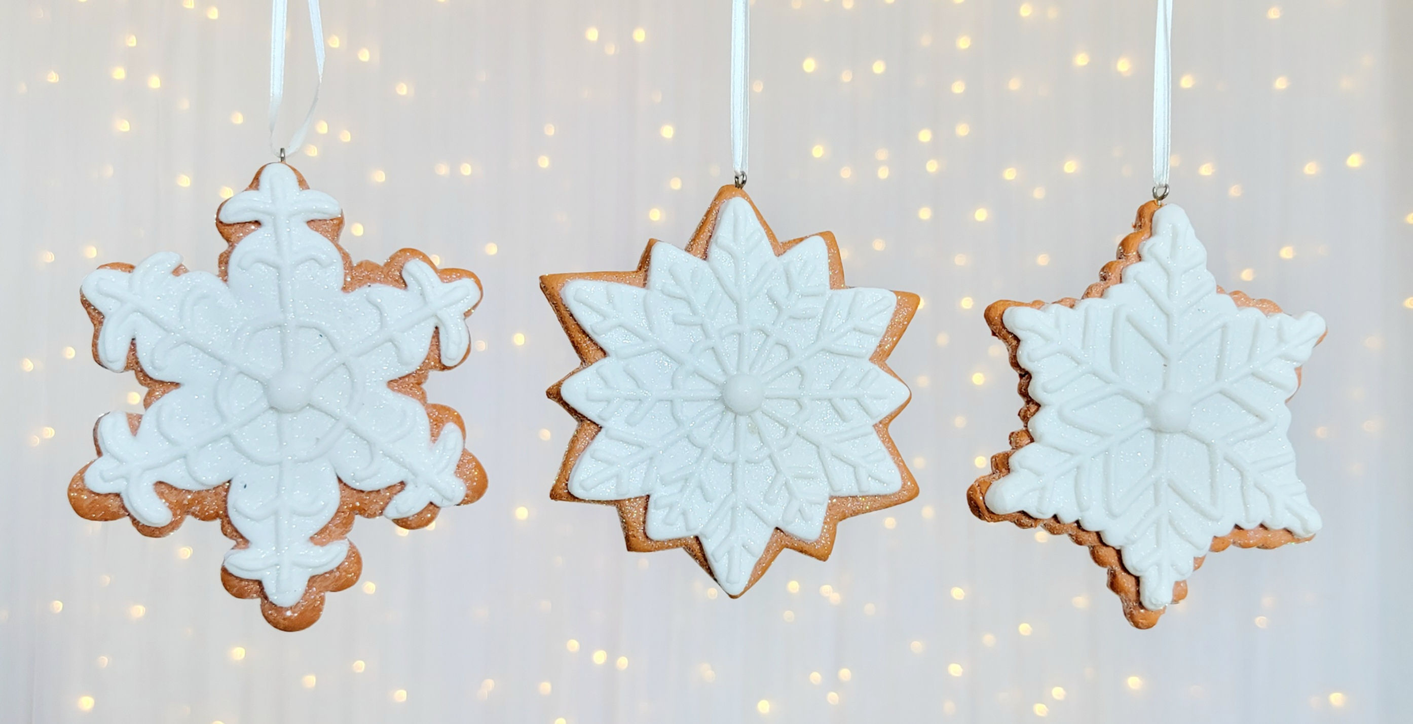 Kurt S. Adler Set of 3 Claydough White Iced Snowflakes Ornaments D4155