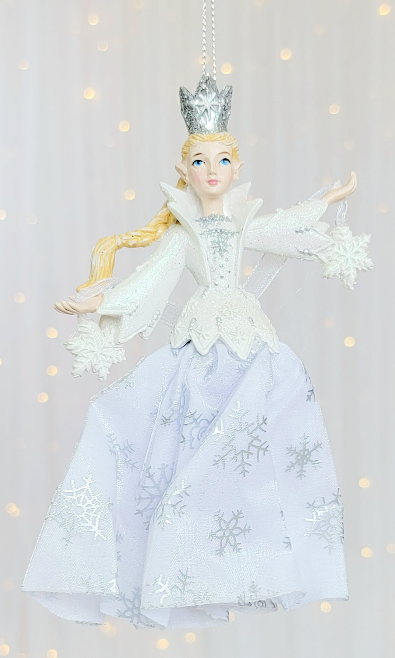Kurt Adler 6.25" Resin White Silver Snow Queen Christmas Ornament E0787