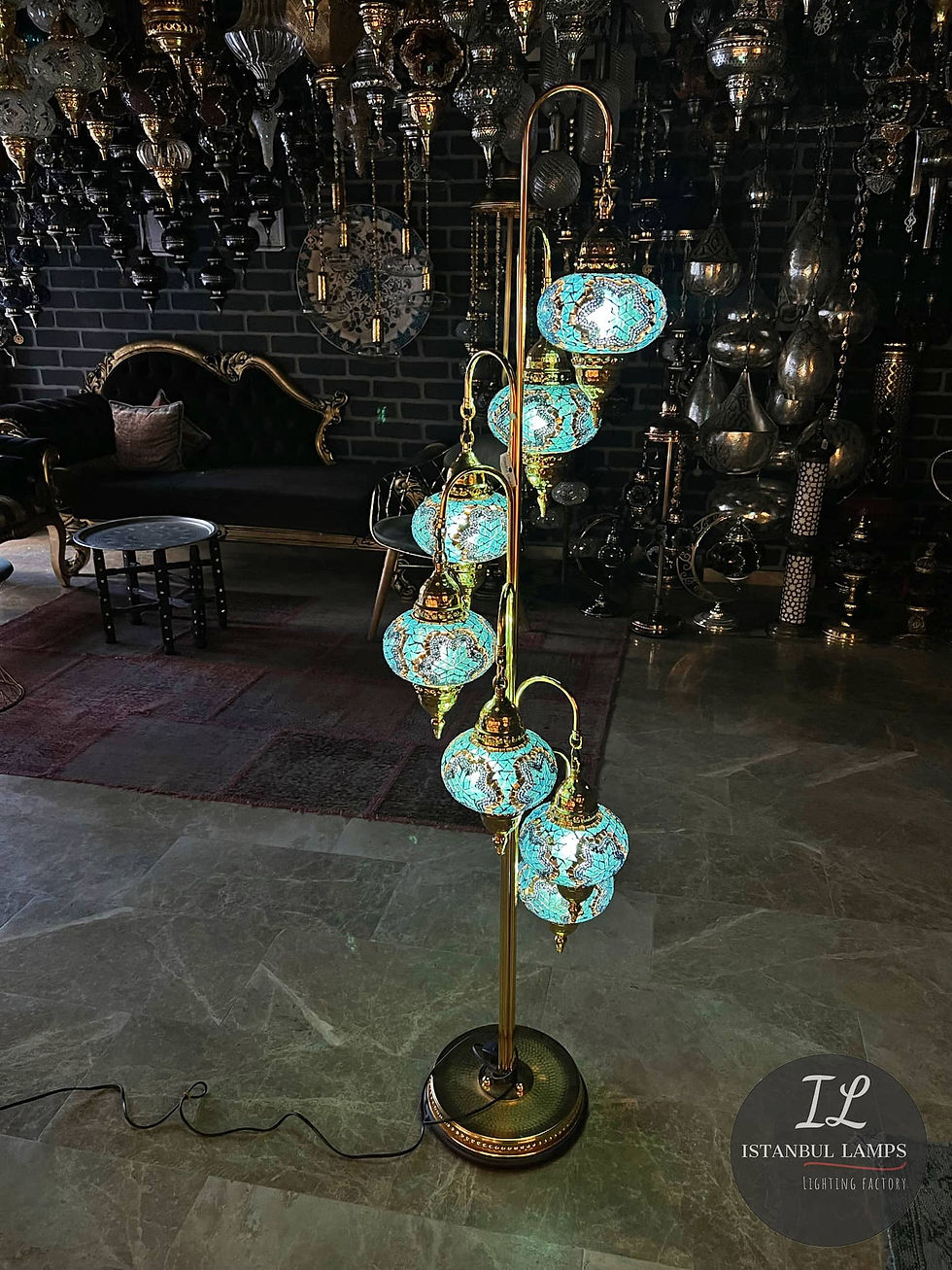 Thumbnail: Bohemian Turkish/Moroccan Blue Stained Glass Mosaic Floor Lamp
