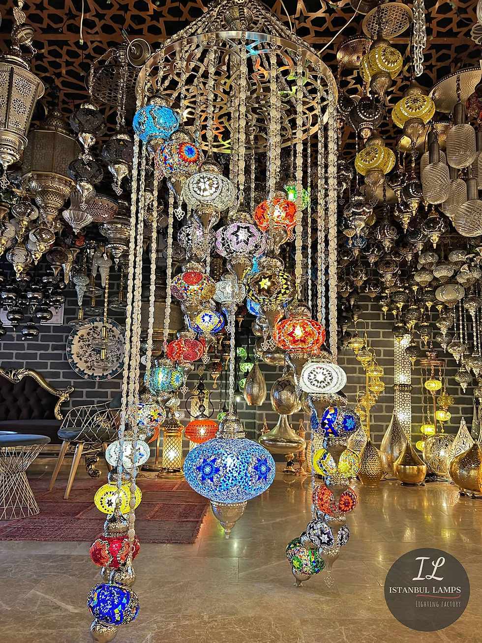 Thumbnail: Designer Turkish/Moroccan Stained Glass Mosaic Pendant Chandelier