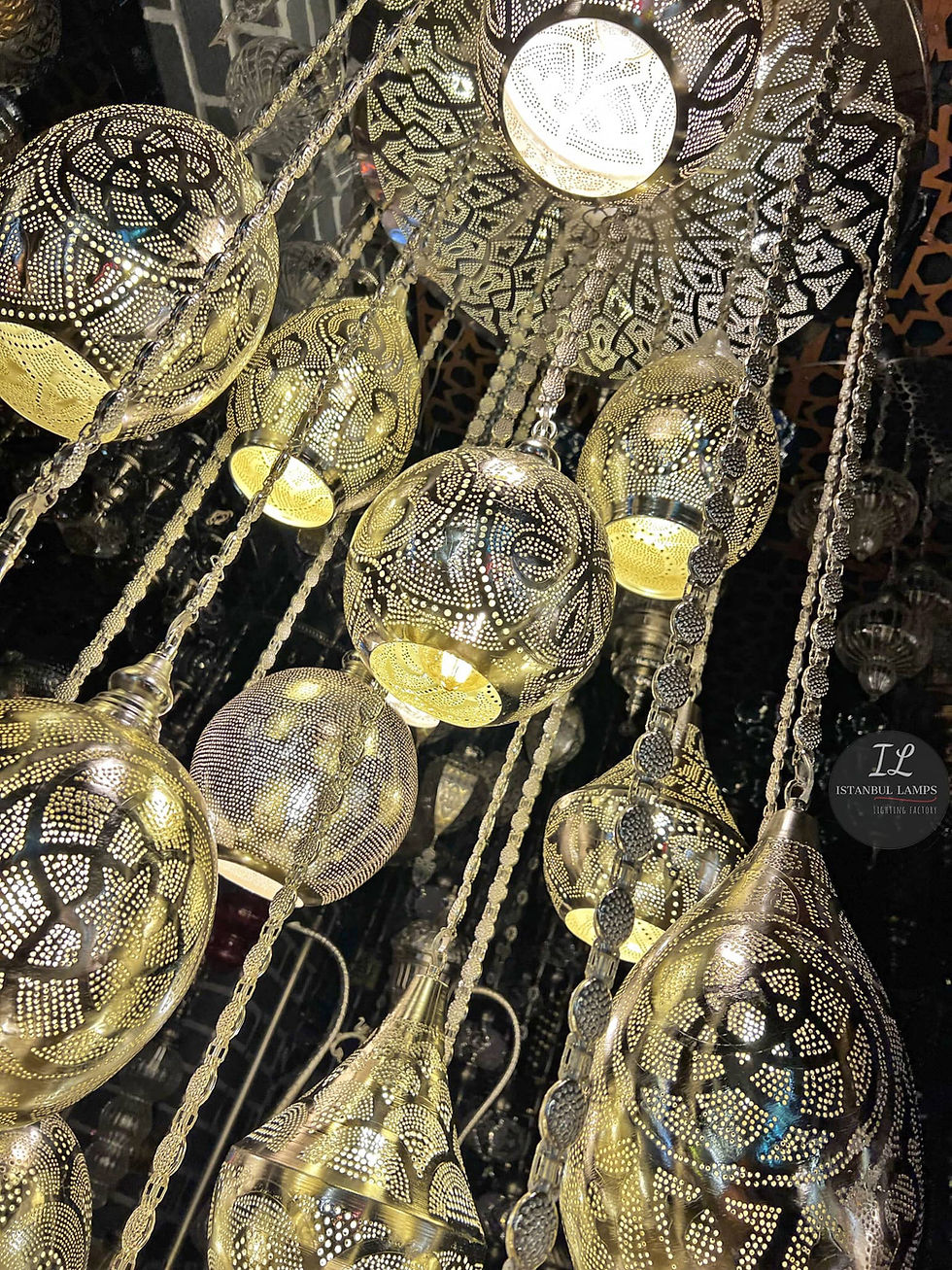Thumbnail: Exquisite Silver Moroccan/Turkish Brass Chandelier - Illuminating Elegance