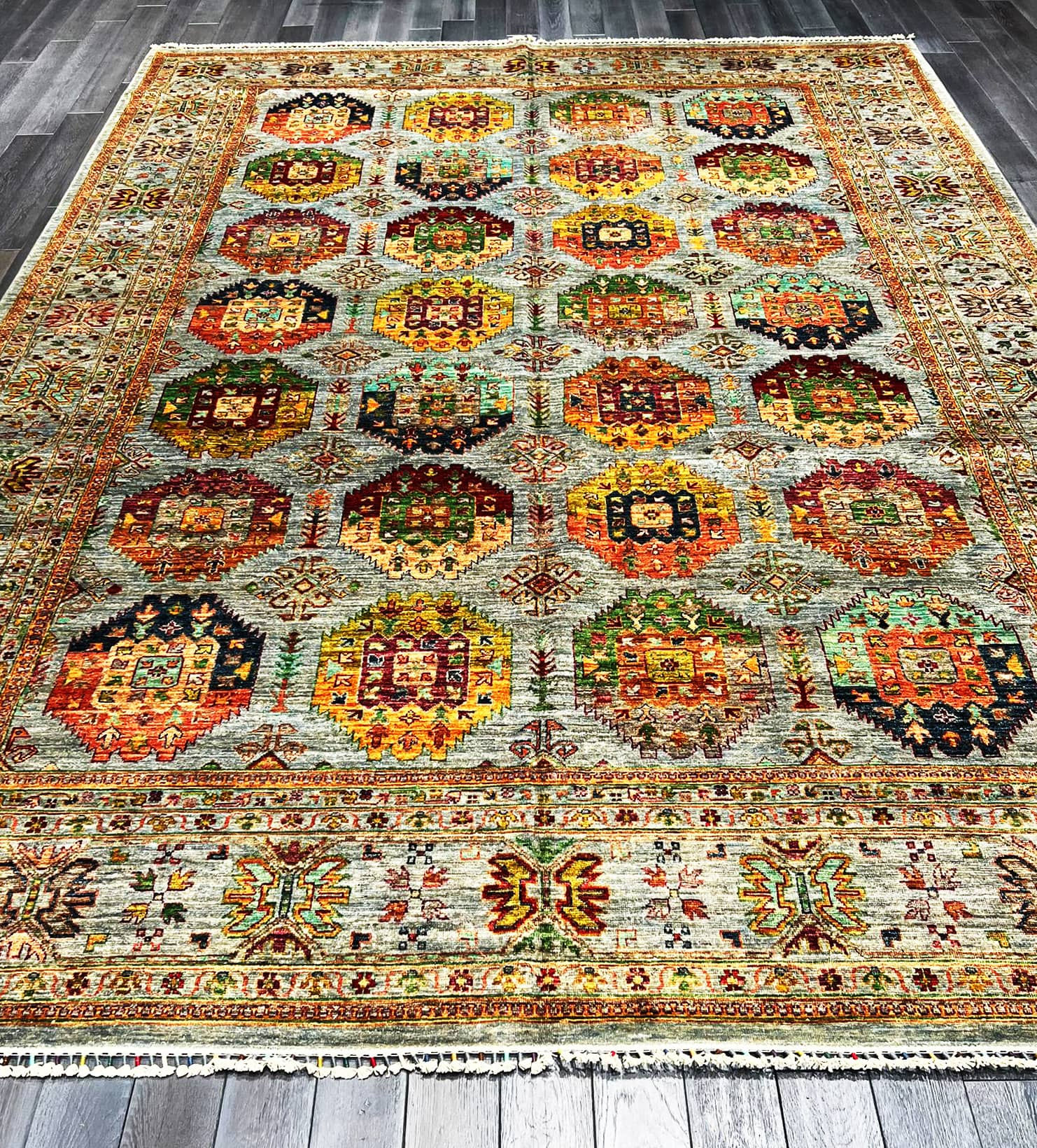 Handmade Turkish Wool and Silk Rug – Hexagonal Tribal Pattern
