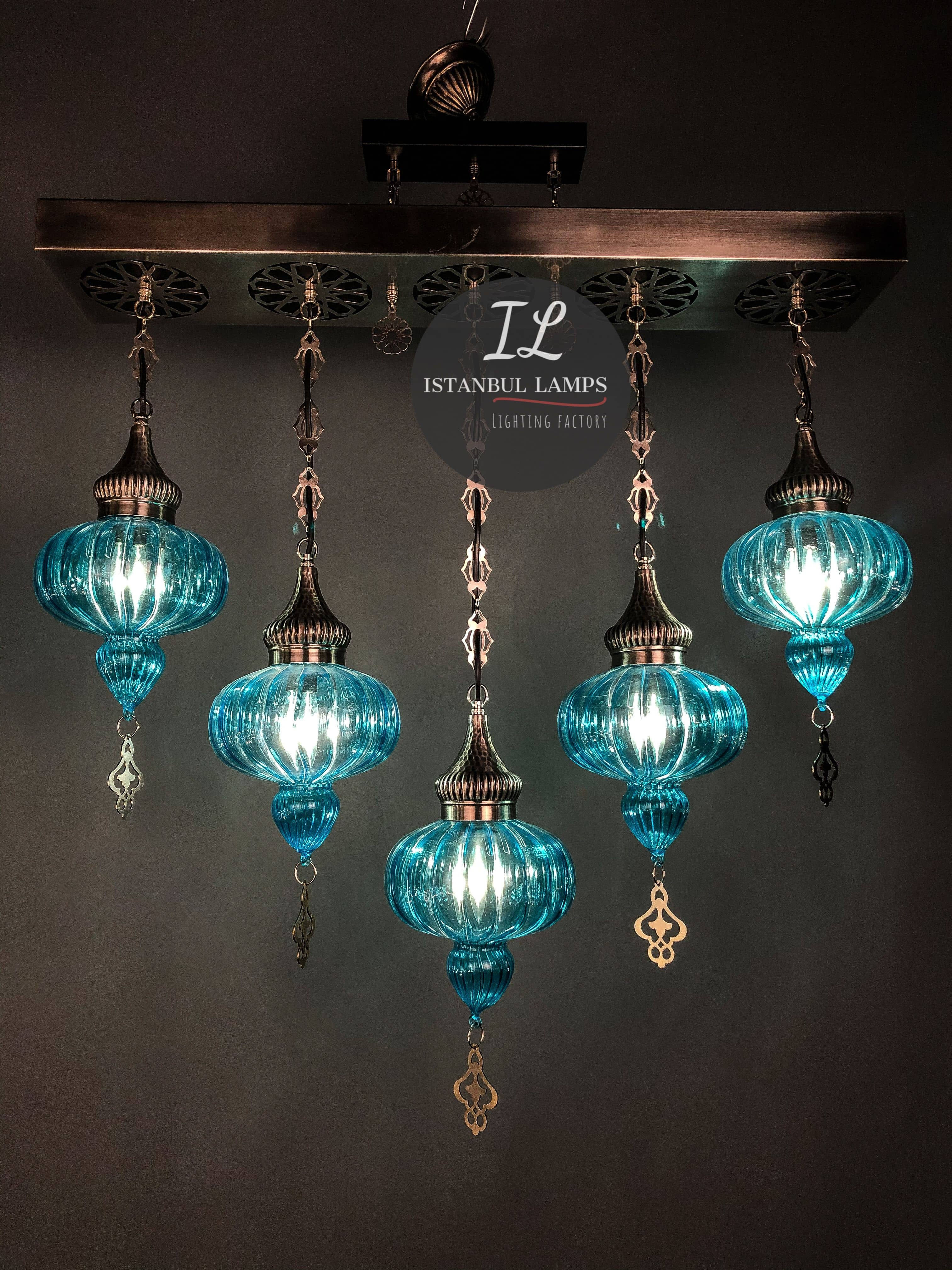 Blue Turkish/Moroccan Glass Chandelier | Kitchen Island Decor