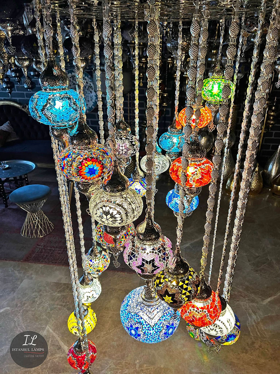 Thumbnail: Designer Turkish/Moroccan Stained Glass Mosaic Pendant Chandelier