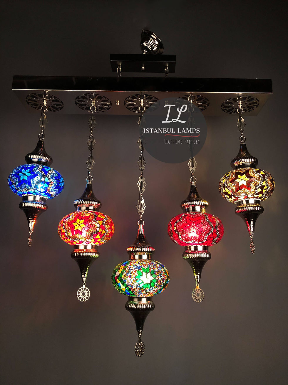 Rectangle Turkish\Moroccan Mosaic Beaded Pendant Chandelier