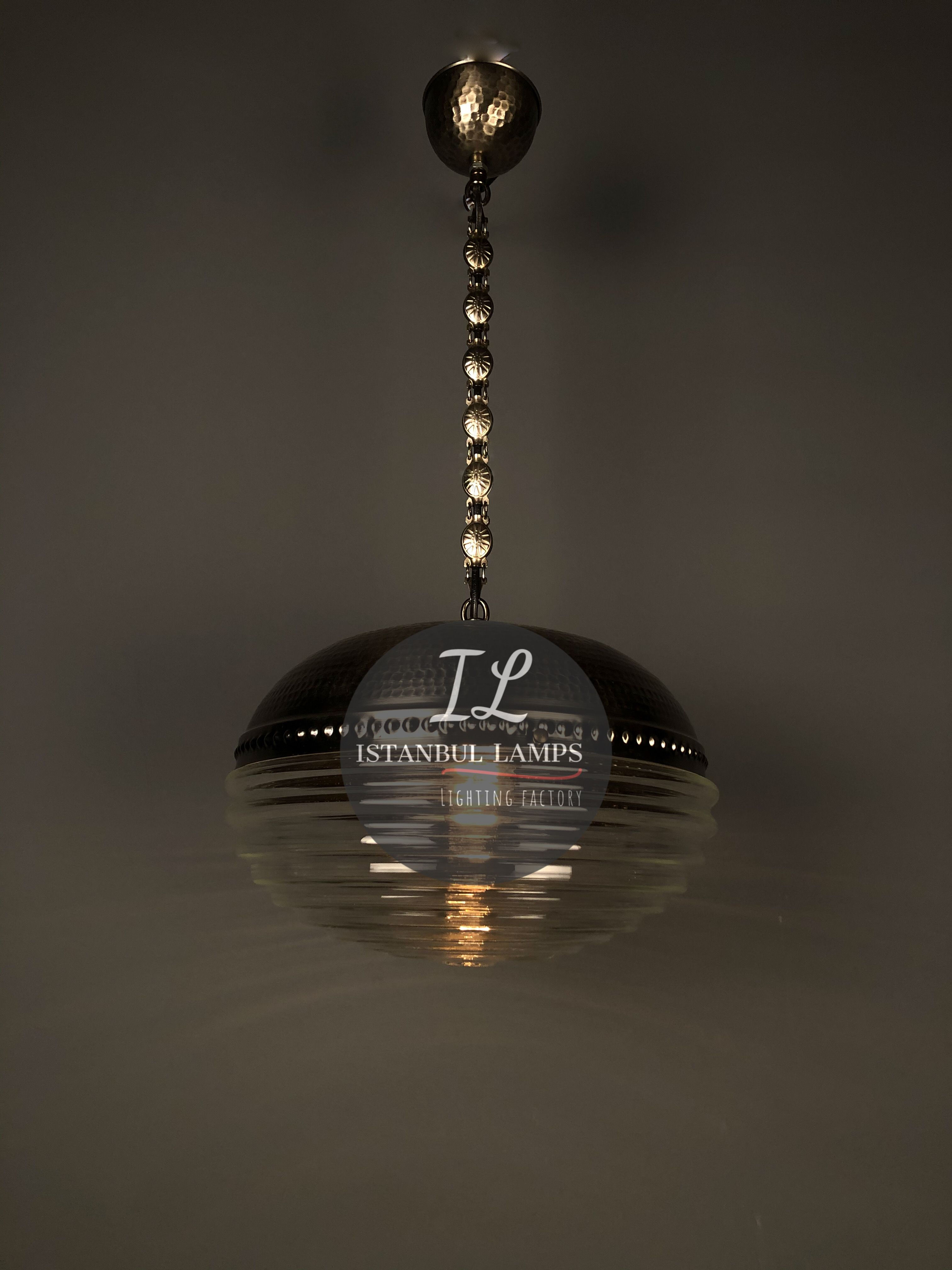 Modern Ottoman Hooded Glass Bronze Pendant