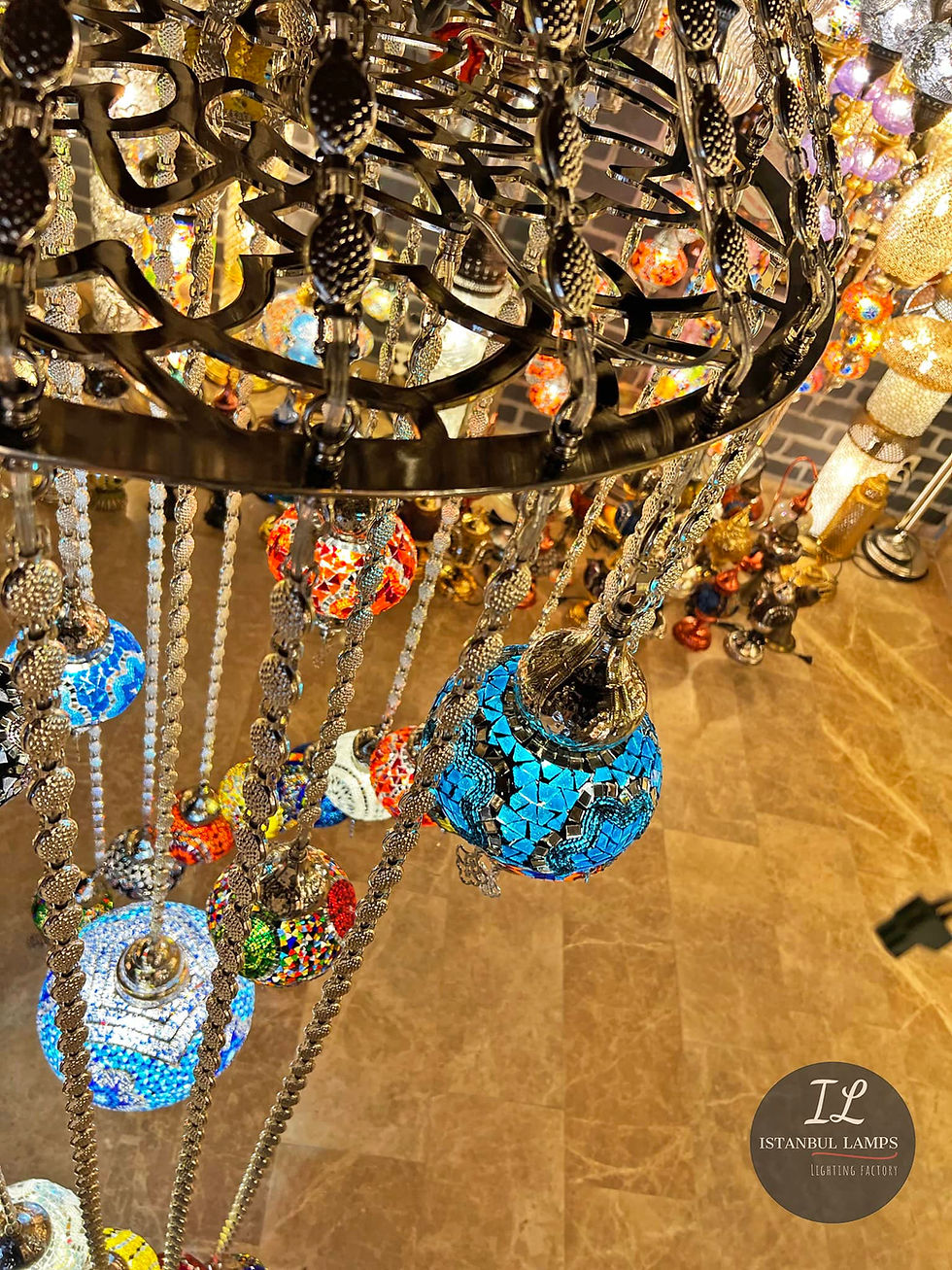 Thumbnail: Designer Turkish/Moroccan Stained Glass Mosaic Pendant Chandelier