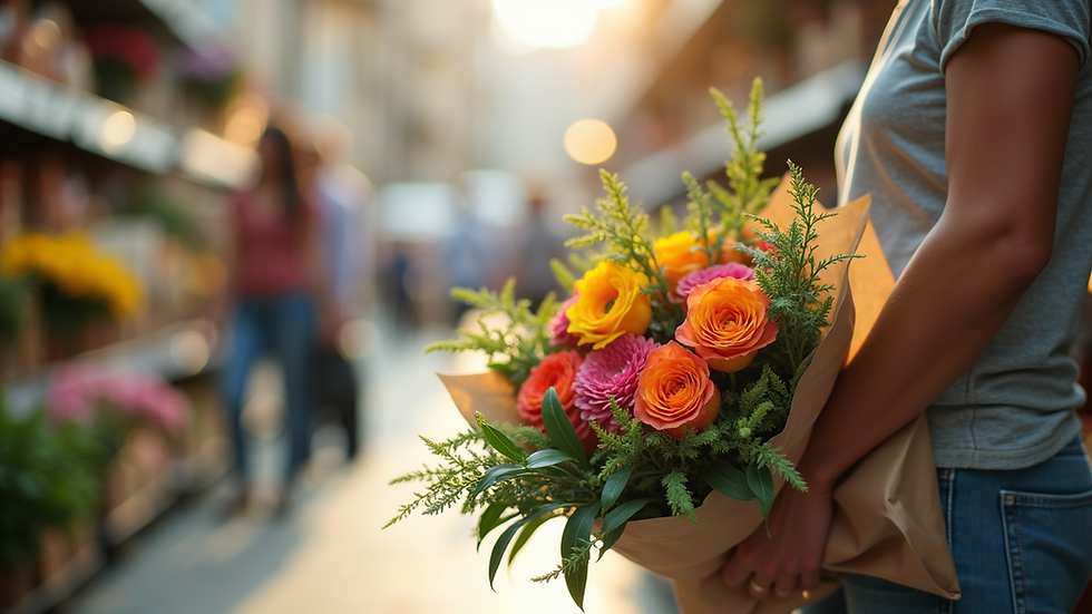 Vue en plongée d’un bouquet frais livré dans un commerce