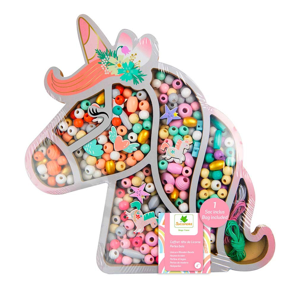 Sycomore - Perles - Scatola a Testa di Unicorno con Perline di Legno