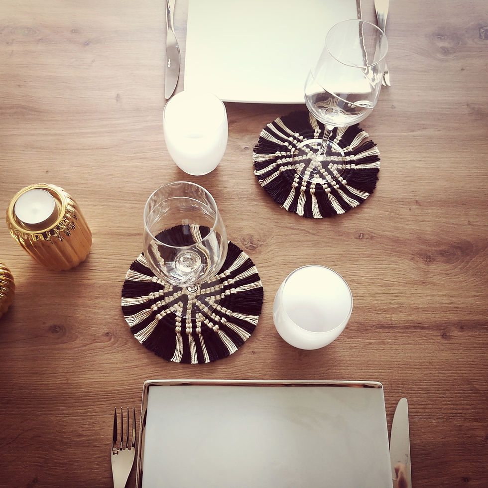 Miniature : Dessous de verre - Noir et beige doré - Collection Maligorn
