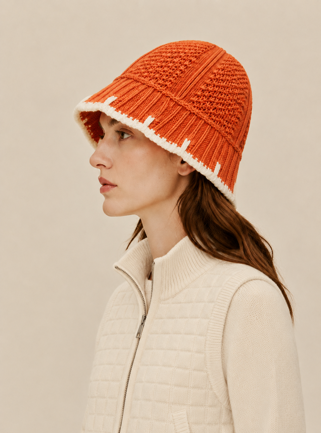 Chunky Wool Knit Bucket Hat with Contrast Edge