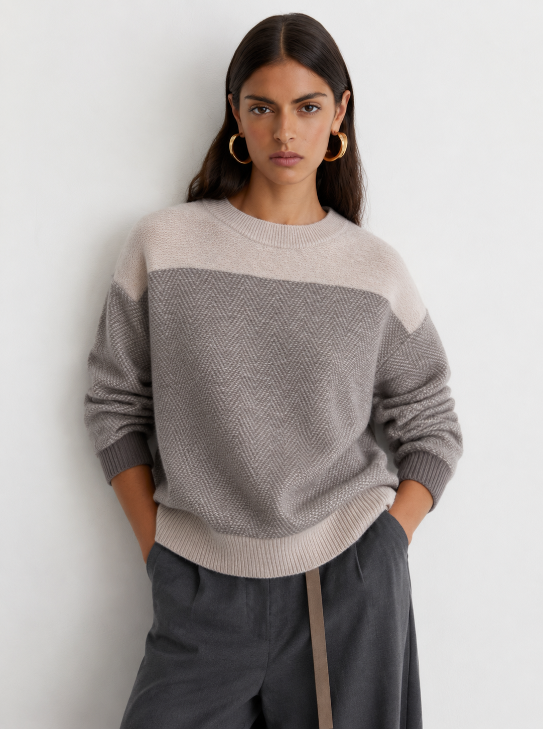 Cashmere Herringbone Jacquard Pullover