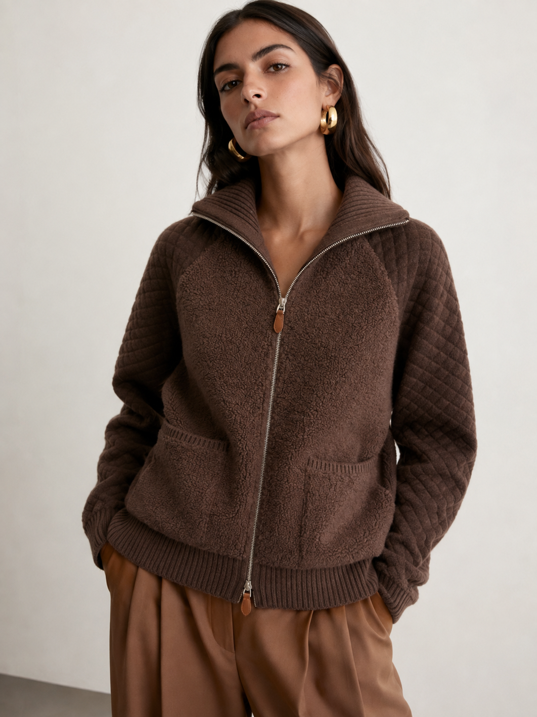 Bouclé-textured Quilted Wool Zipped Jacket