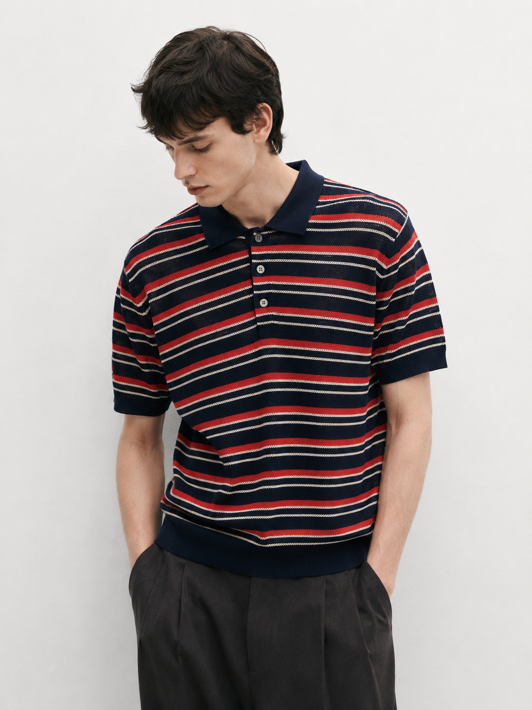 Stripe Polo-Neck Pullover