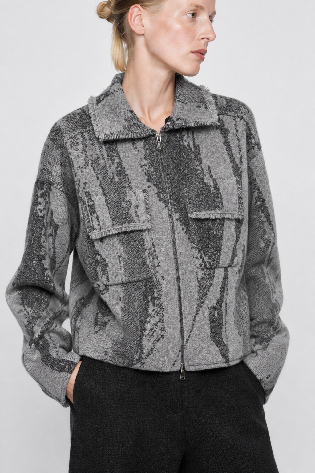 Cashmere Abstract Jacquard Zip-Up Jacket