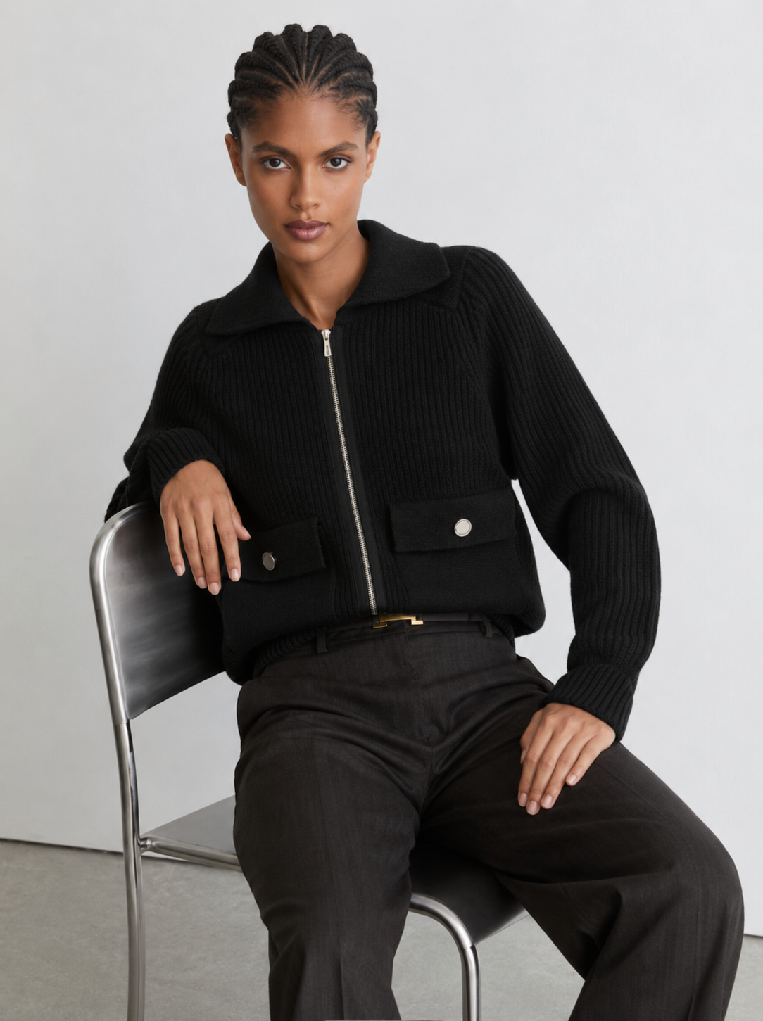 Ribbed Wool Zip-Front Jacket