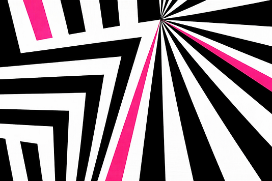 A geometric burst with black and pink stripes