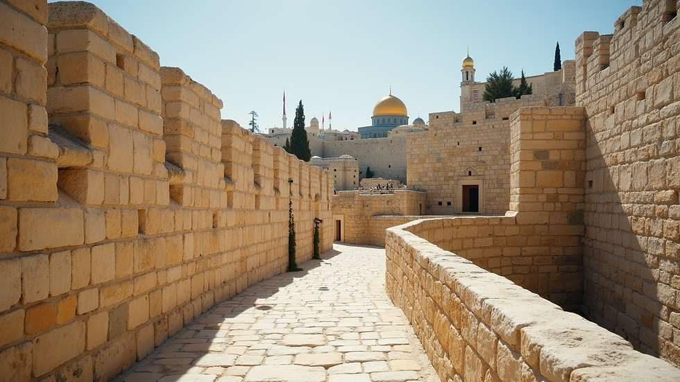 Eye-level view of the ancient stone walls of Jerusalem’s Old City