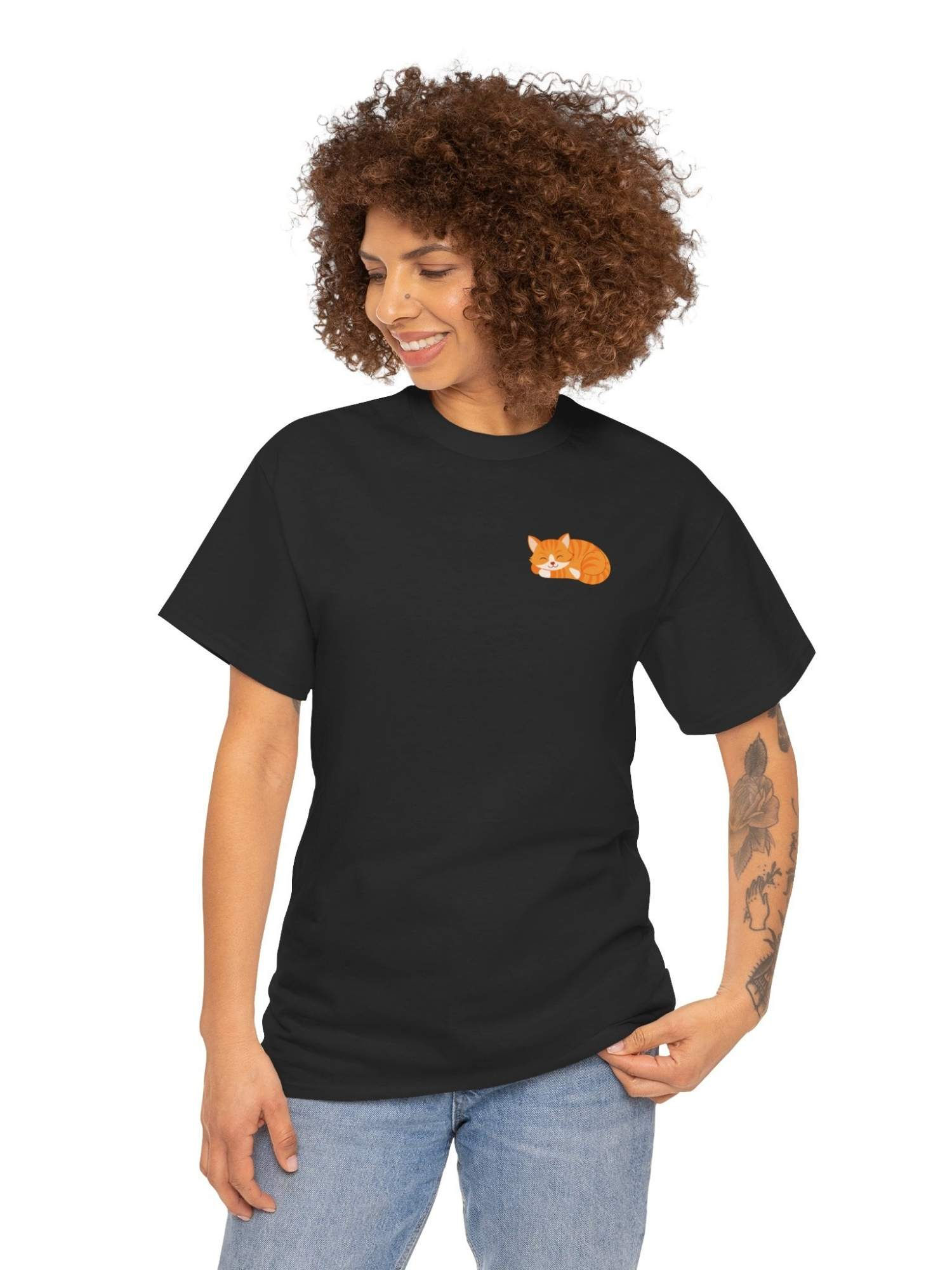 Sarman Beyaz Kedi Tişört Minimalist